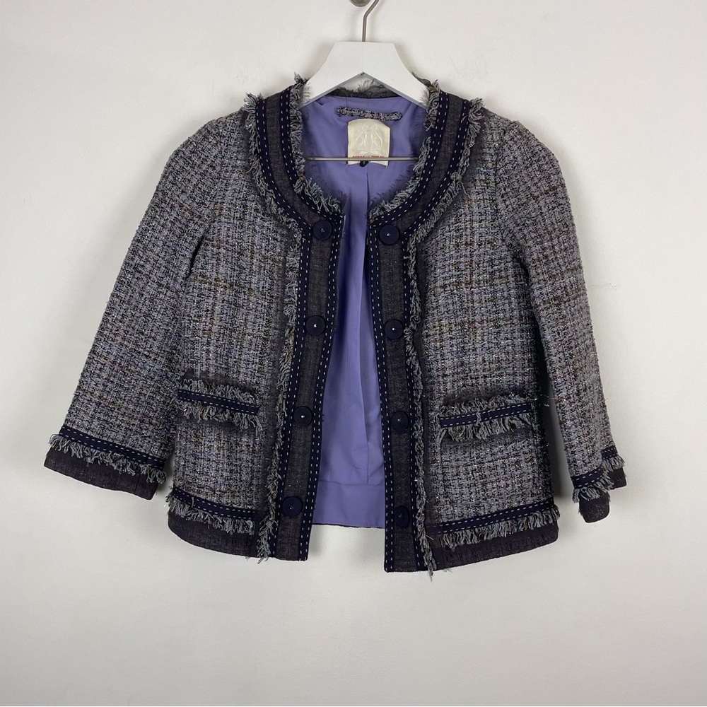 Rebecca Taylor tweed silk blend button purple blazer size 0 Vintage